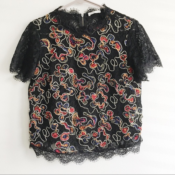 Zara Trafaluc lace embroidered blouse top L - Picture 1 of 8